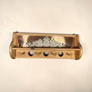 Vtg Home Interiors Punched Copper Pineapple Wooden Wall Shelf Heart Cut Outs 24"